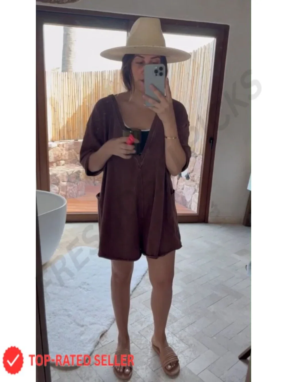 Oversized Short Sleeve Romper for Women, Cotton Spandex, Patch Pockets,